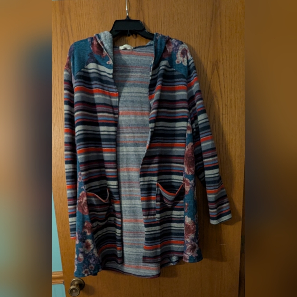 Striped Multicolor Women's Hooded Sweater Cozy Warm